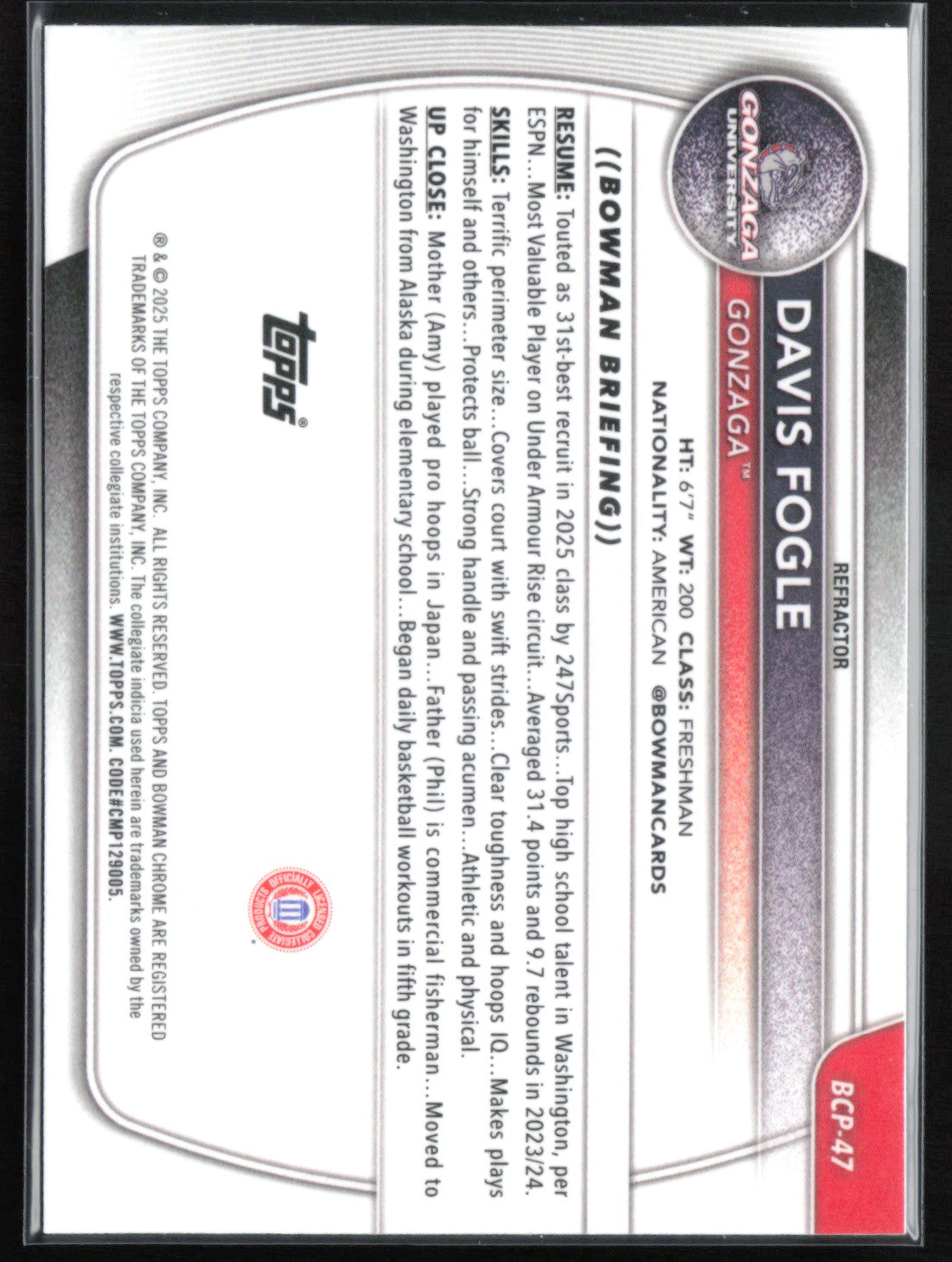 Davis Fogle 1st Bowman Refractor /499