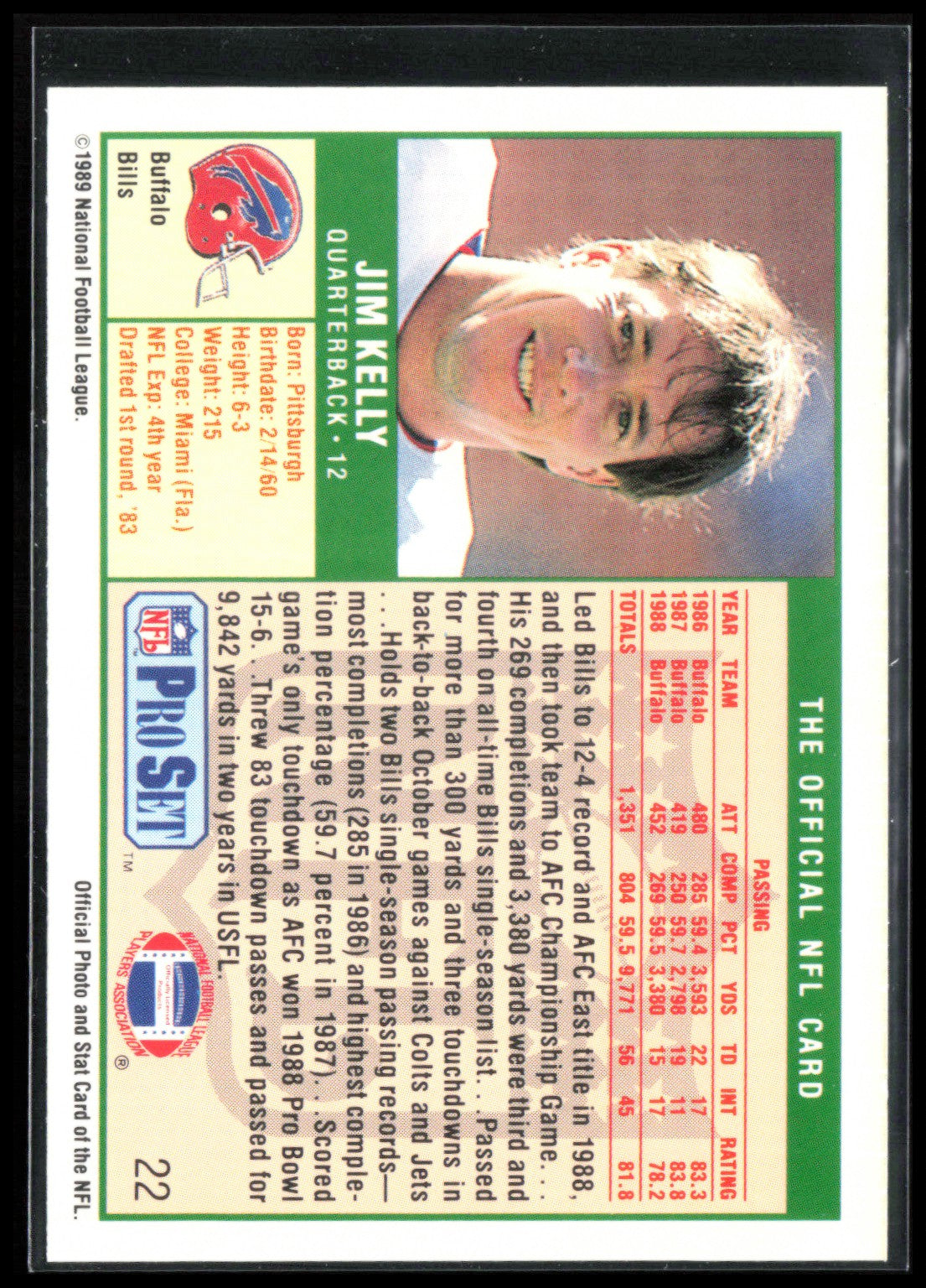 Jim Kelly 1989 Pro Set