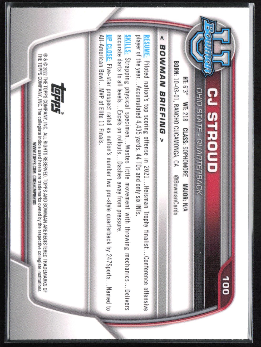 C.J. Stroud 2022 BOwman U Chrome
