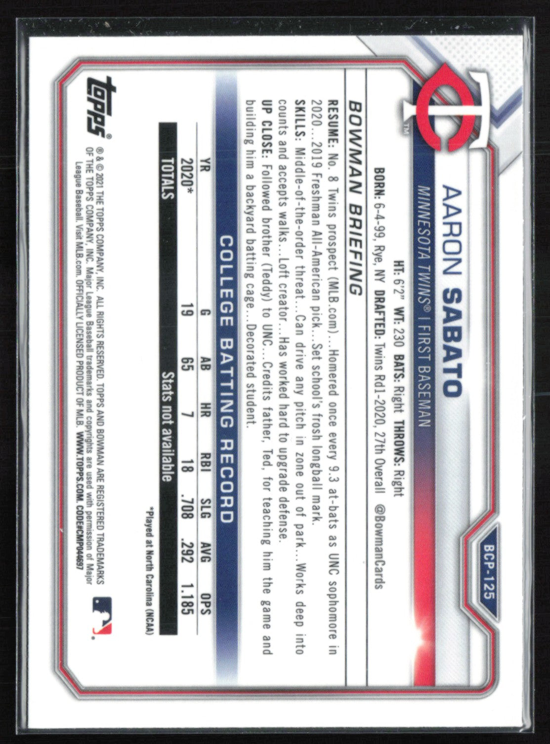 Aaron Sabato 1st Bowman Mojo