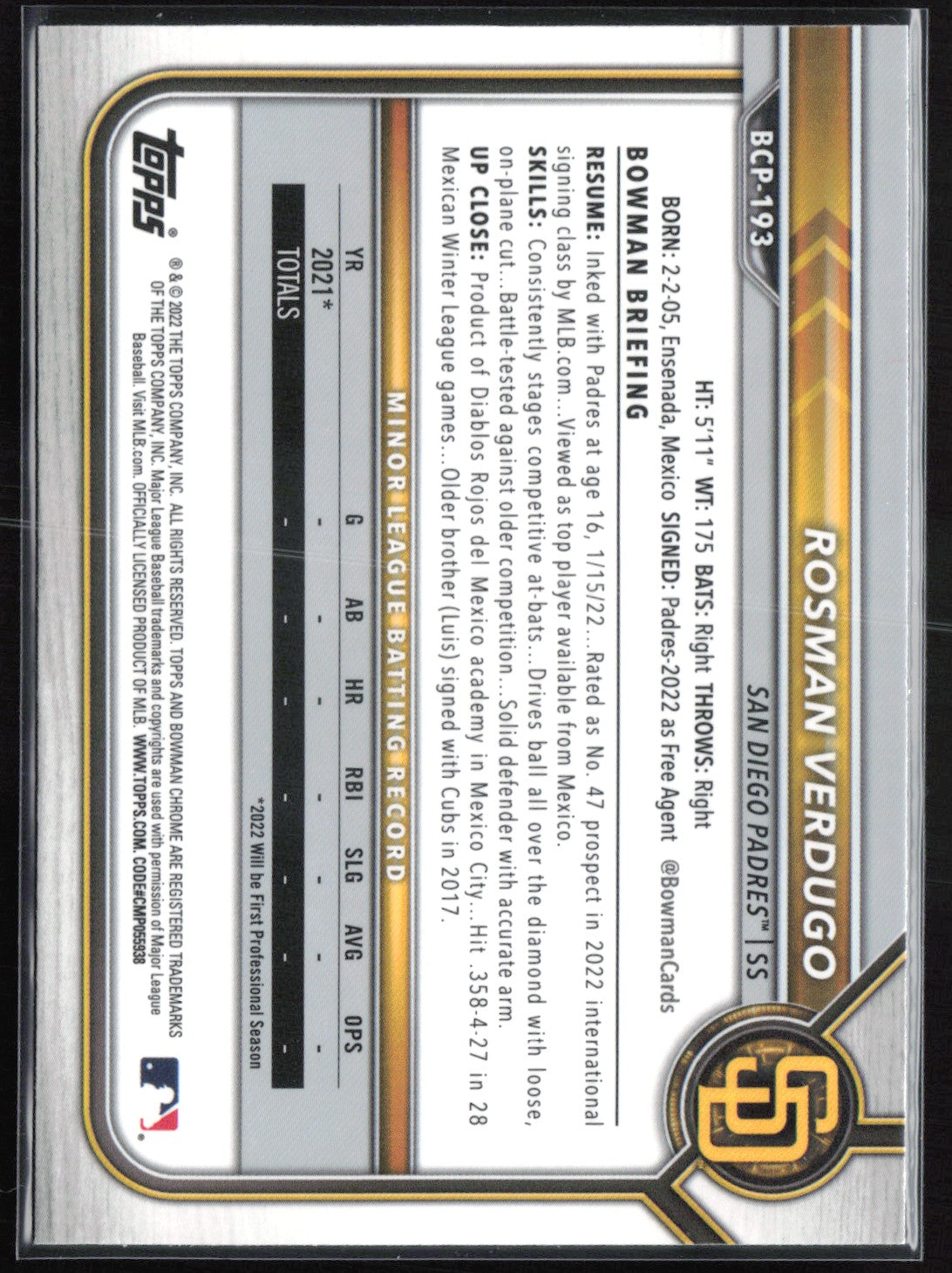 Rosman Verdugo 1st Bowman Mojo
