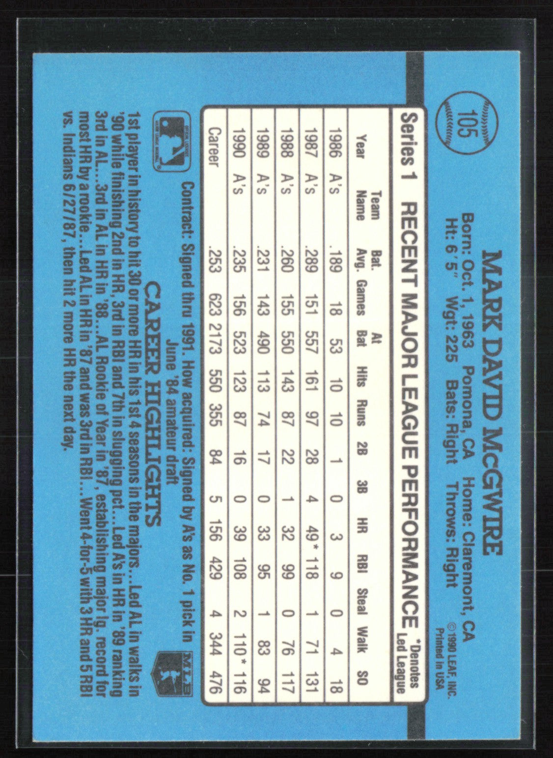 Mark McGwire 1991 DOnruss