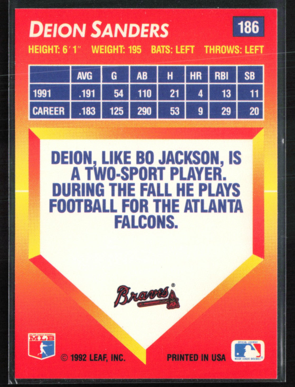 Deion Sanders 1992 Triple Play