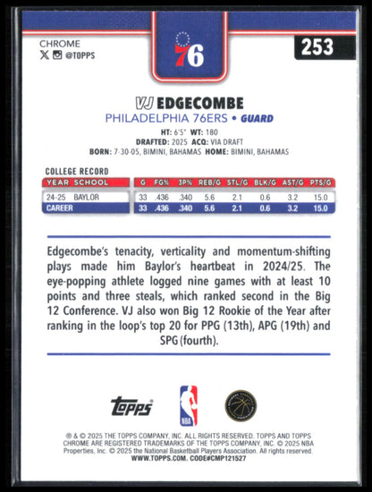 VJ Edgecombe RC 2025 Topps Chrome