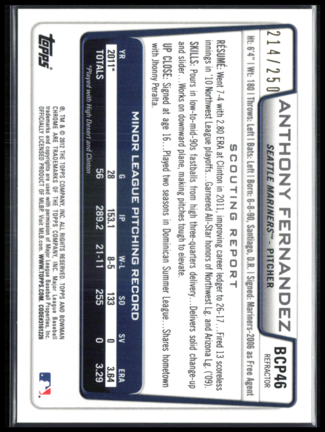 Anthony Fernandez 1st Bowman Chrome /250
