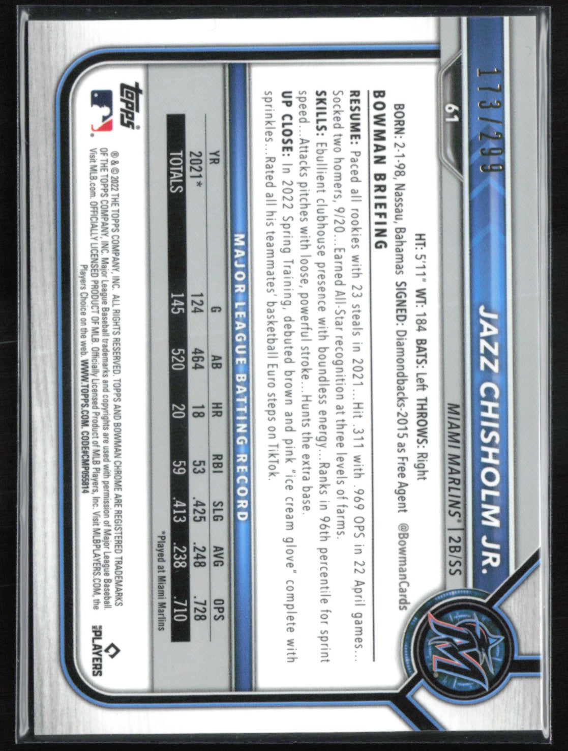 Jazz Chisholm Jr. Fuchsia /299 Refractor