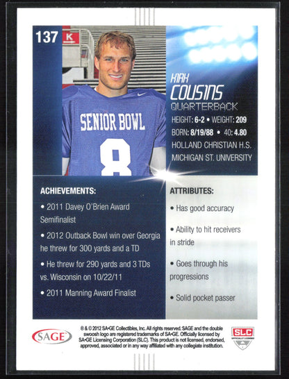 Kirk Cousins 2012 Rookie Hit Red Sparkle