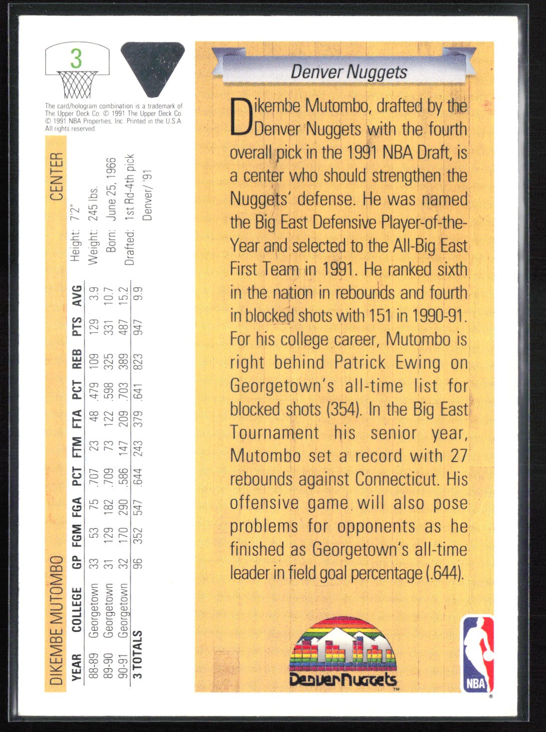 Dikembe Mutombo RC Upper Deck
