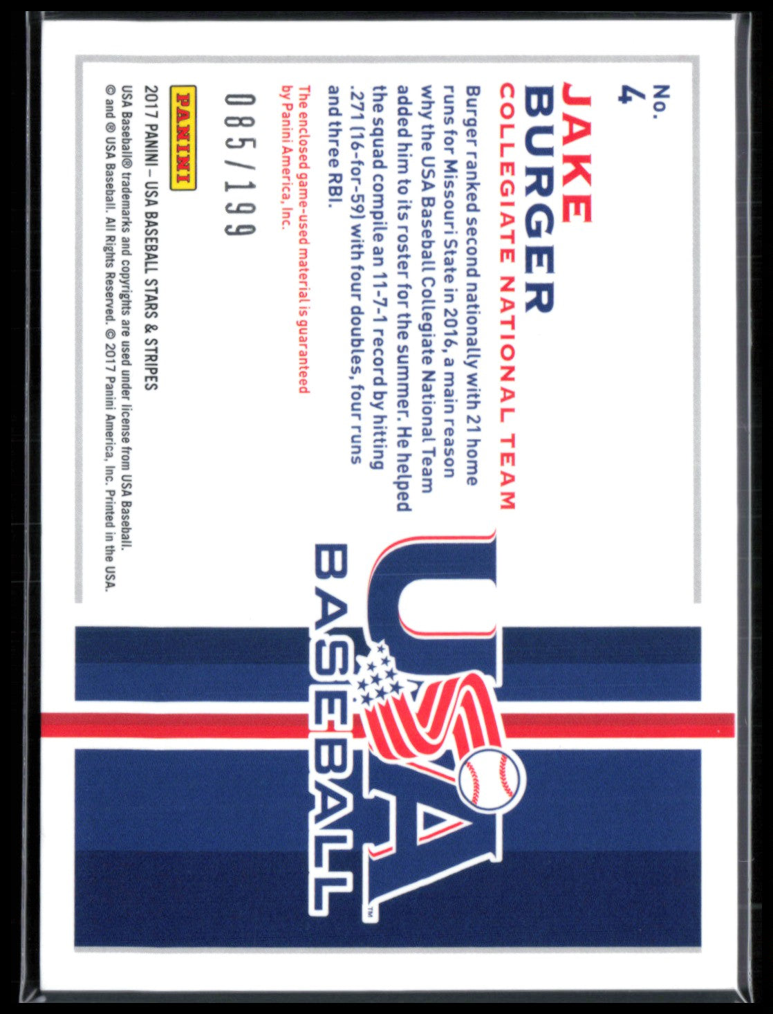 Jake Burger Quad Game-Used Relics /199