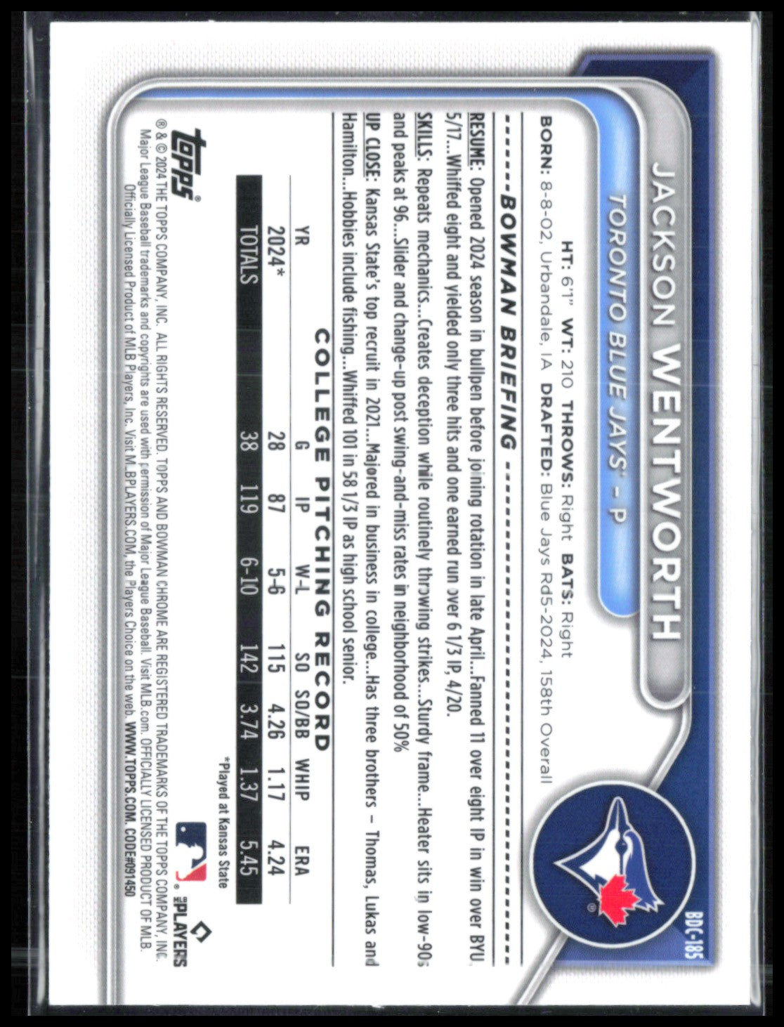 Jackson Wentworth 1st Bowman Lunar Aqua /125