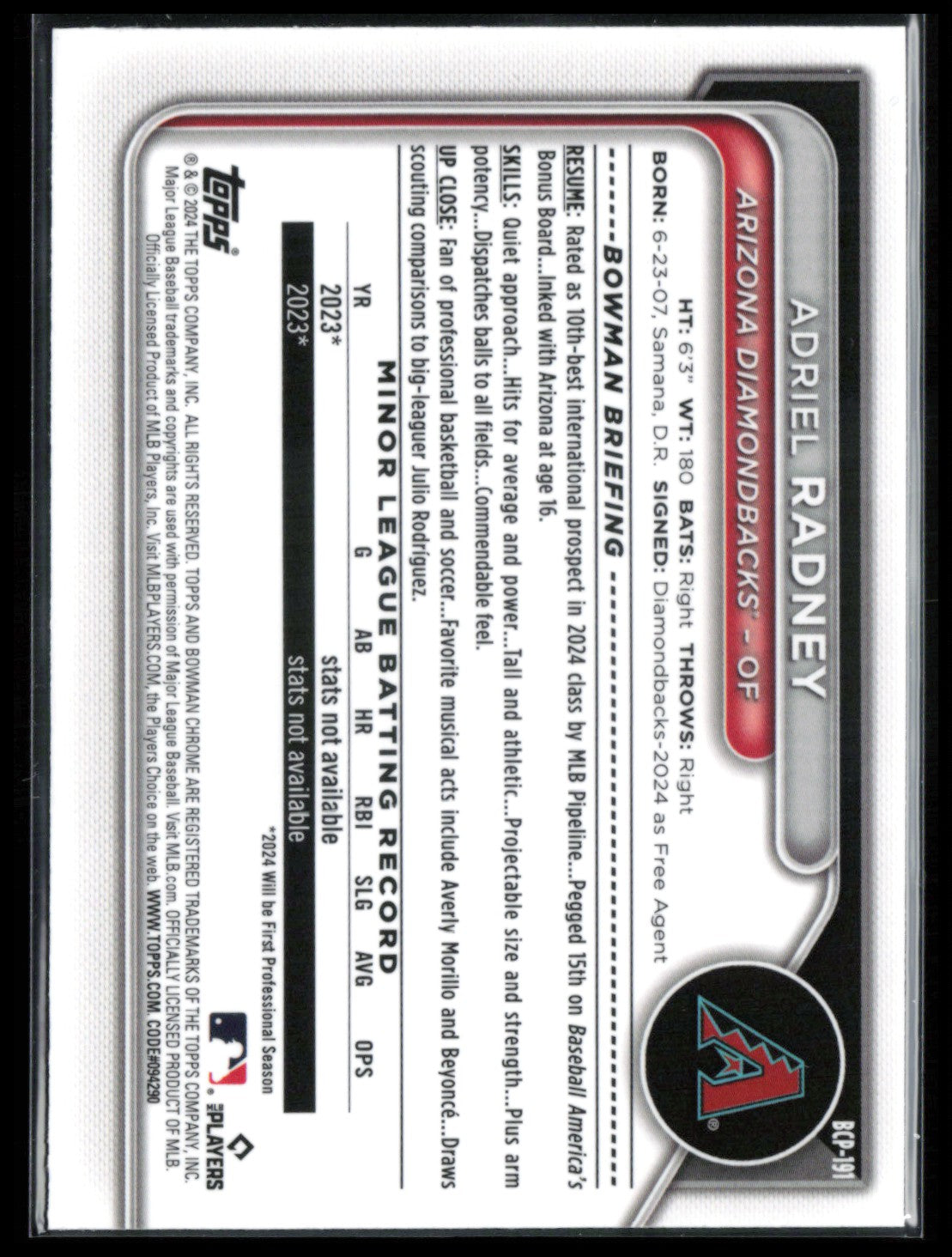 Adriel Radney 1st Bowman Mojo