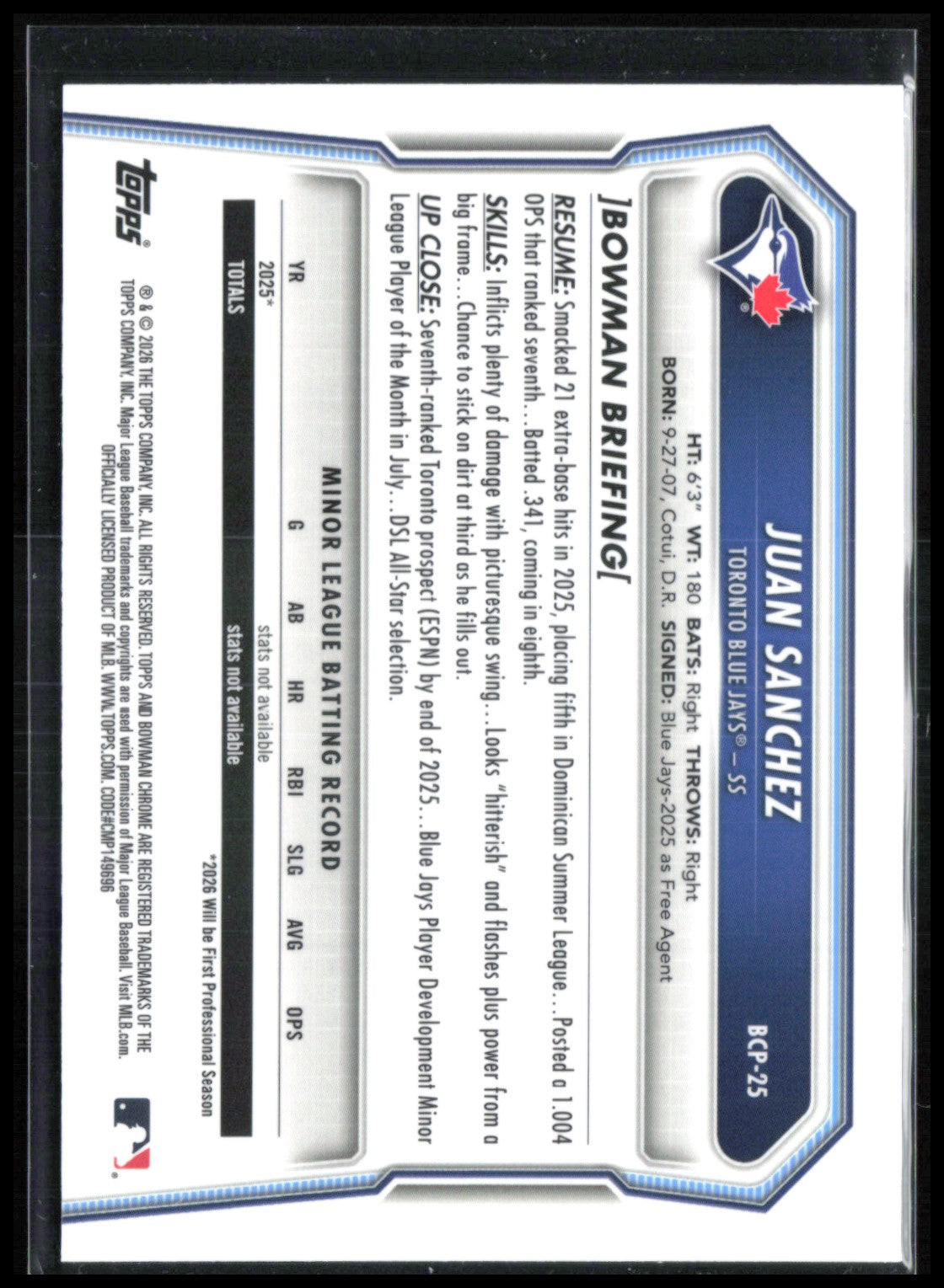 Juan Sanchez 1st Bowman Mojo