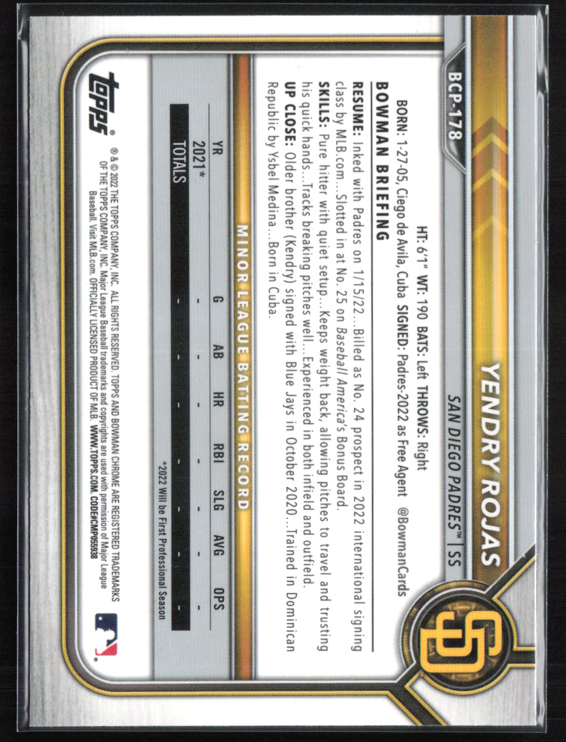 Yendry Rojas 1st Bowman Mojo
