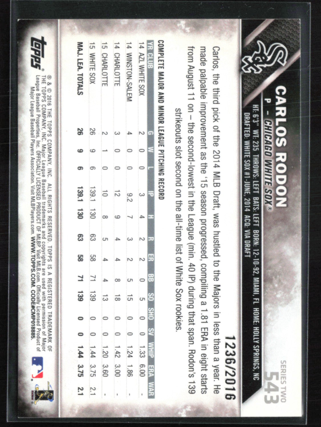Carlos Rodon Rookie Cup /2016