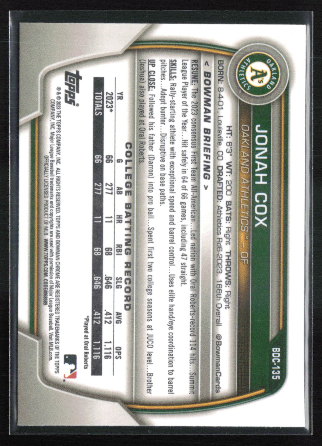 Jonah Cox 1st Bowman Sapphire