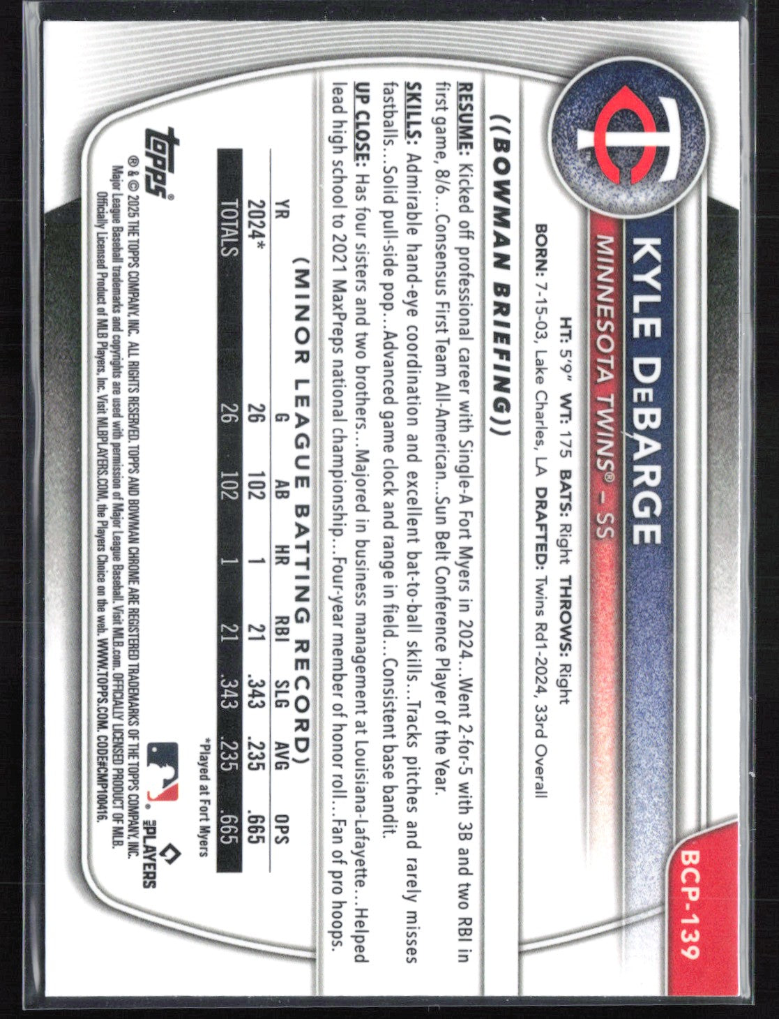 Kyle DeBarge 1st Bowman Chrome