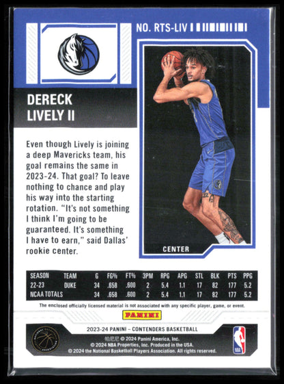 Dereck Lively II RC Mem Rookie Ticket