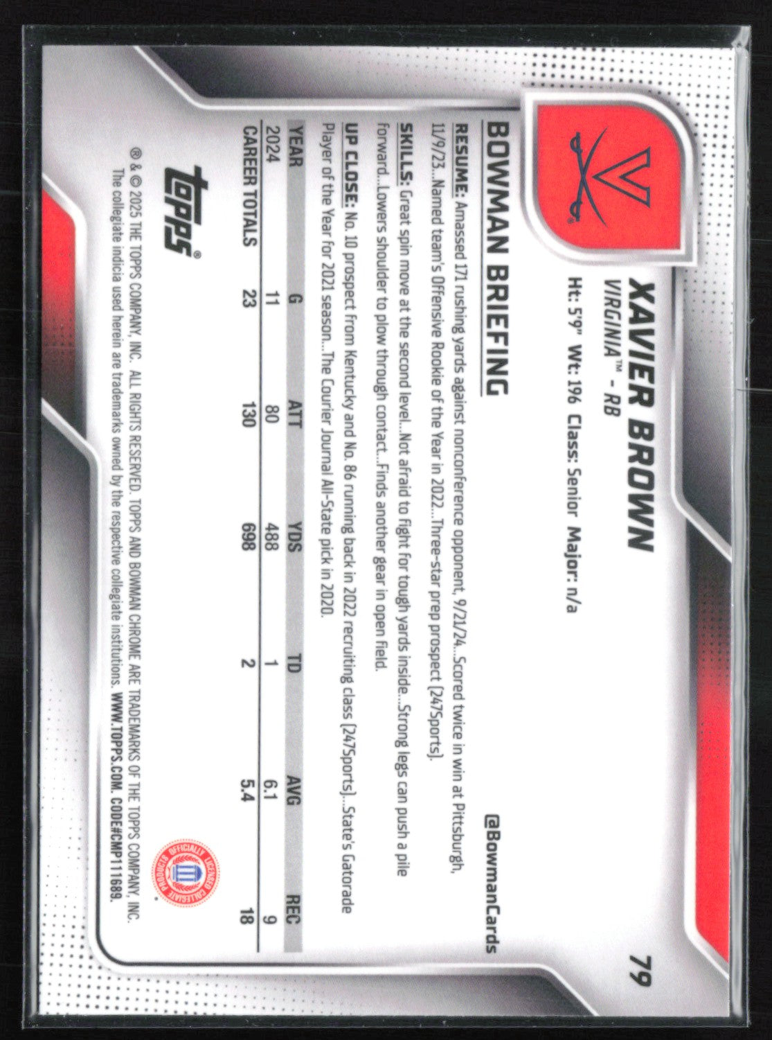 Xavier Brown 1st Bowman Yellow Refractor /350
