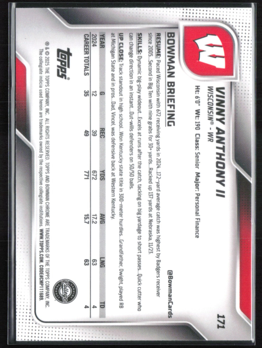 Vinny Anthony II 1st Bowman Sapphire