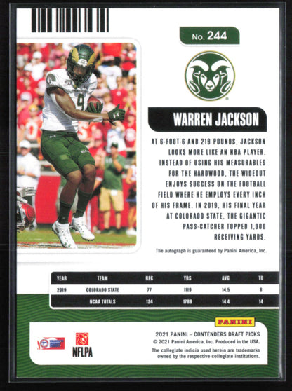 Warren Jackson RC Auto /25 Cracked Ice College Ticket