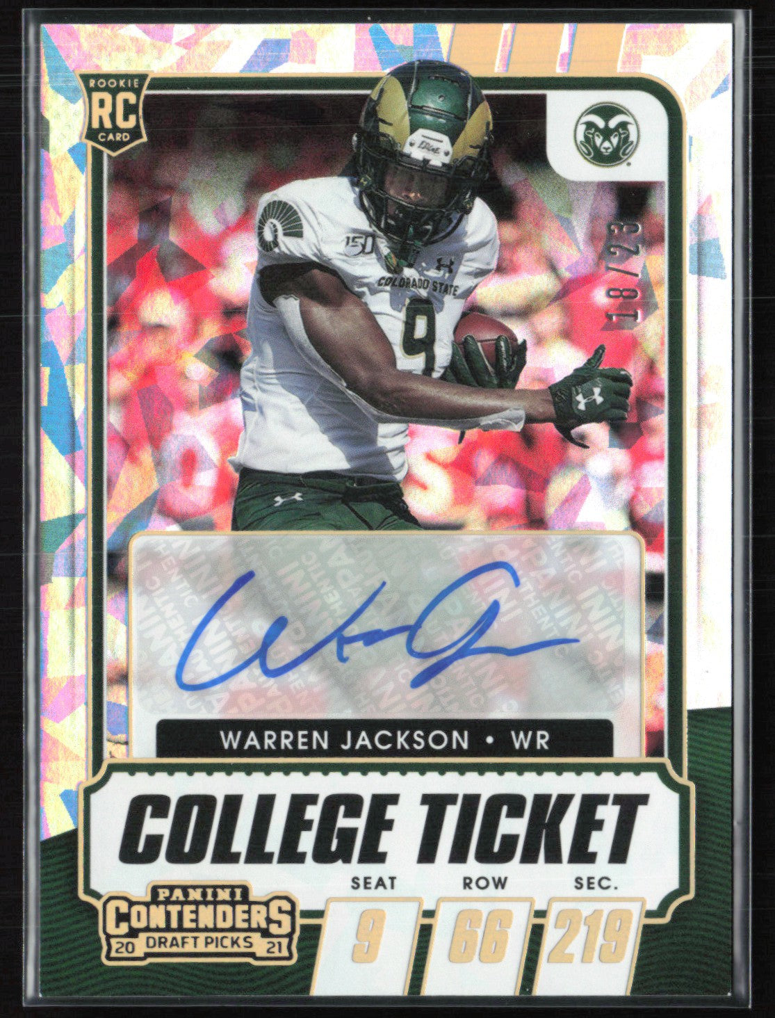 Warren Jackson RC Auto /25 Cracked Ice College Ticket