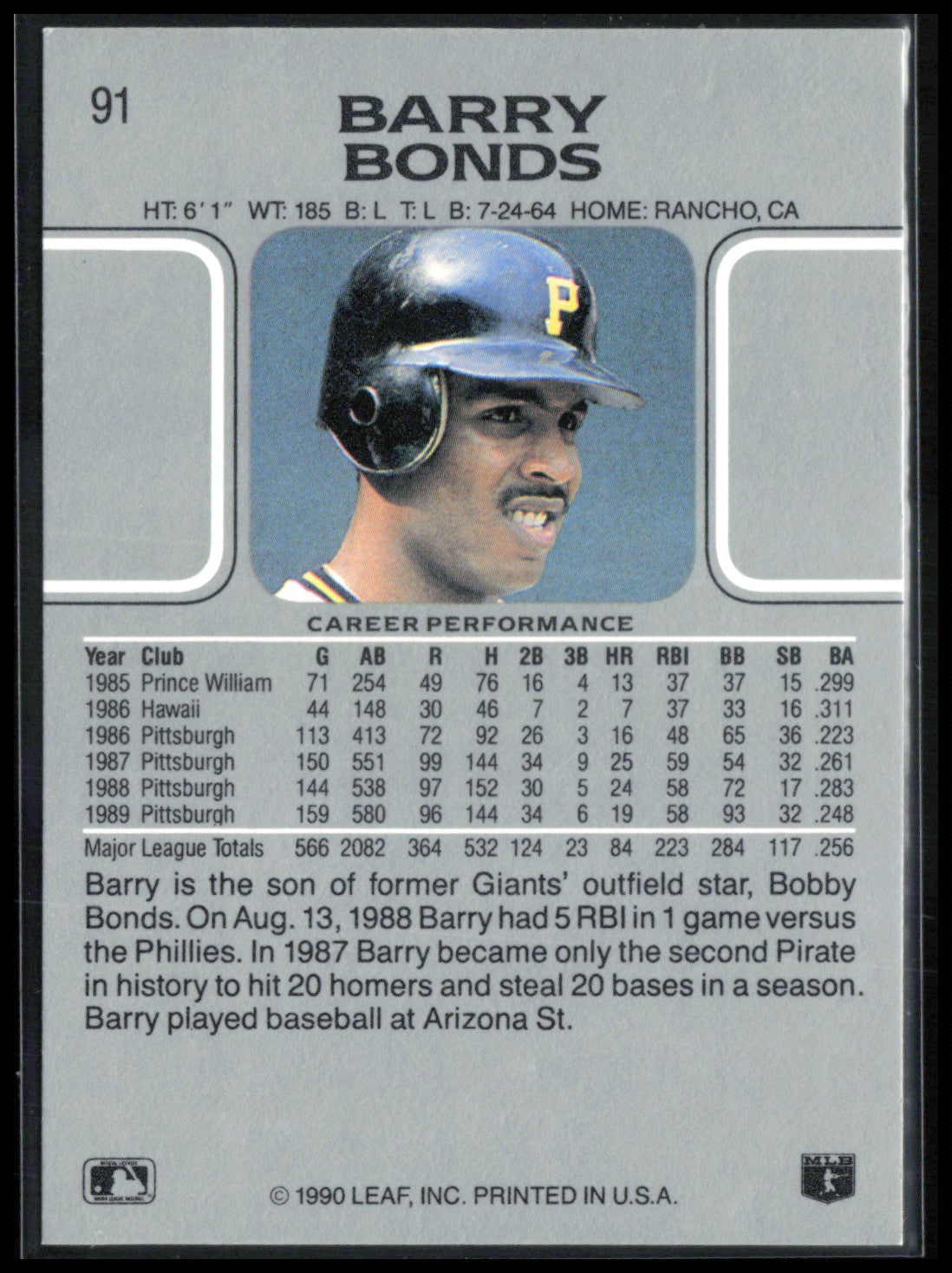 Barry Bonds 1990 Leaf