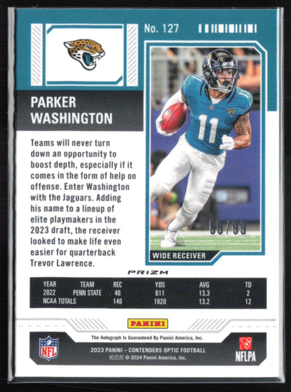Parker Washington RC Auto Blue Holo /99 2023 Contenders Optic Rookie Ticket