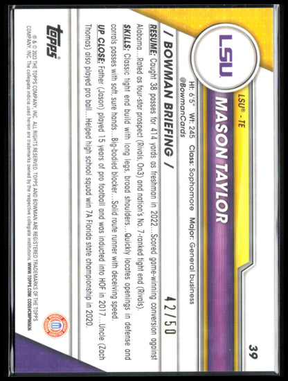 Mason Taylor 1st Bowman Gold Refractor /50