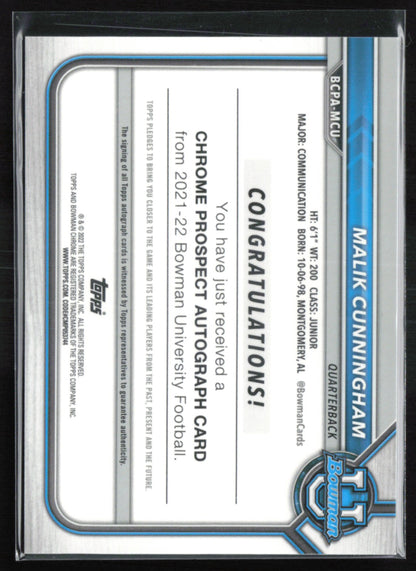 Malik Cunningham 1st Bowman Auto Gold /50 Refractor