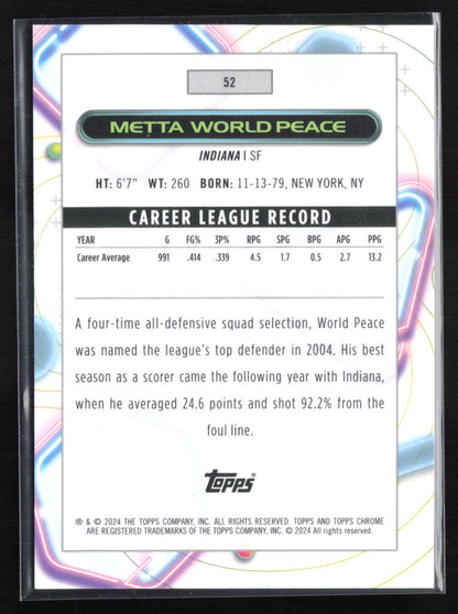 Metta World Peace Gold Laser /50 2024 Topps Chrome Cosmic