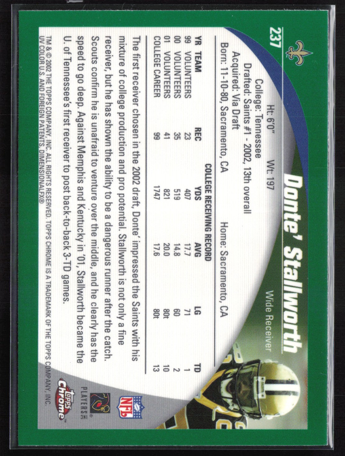 Donte Stallworth RC Green Refractor