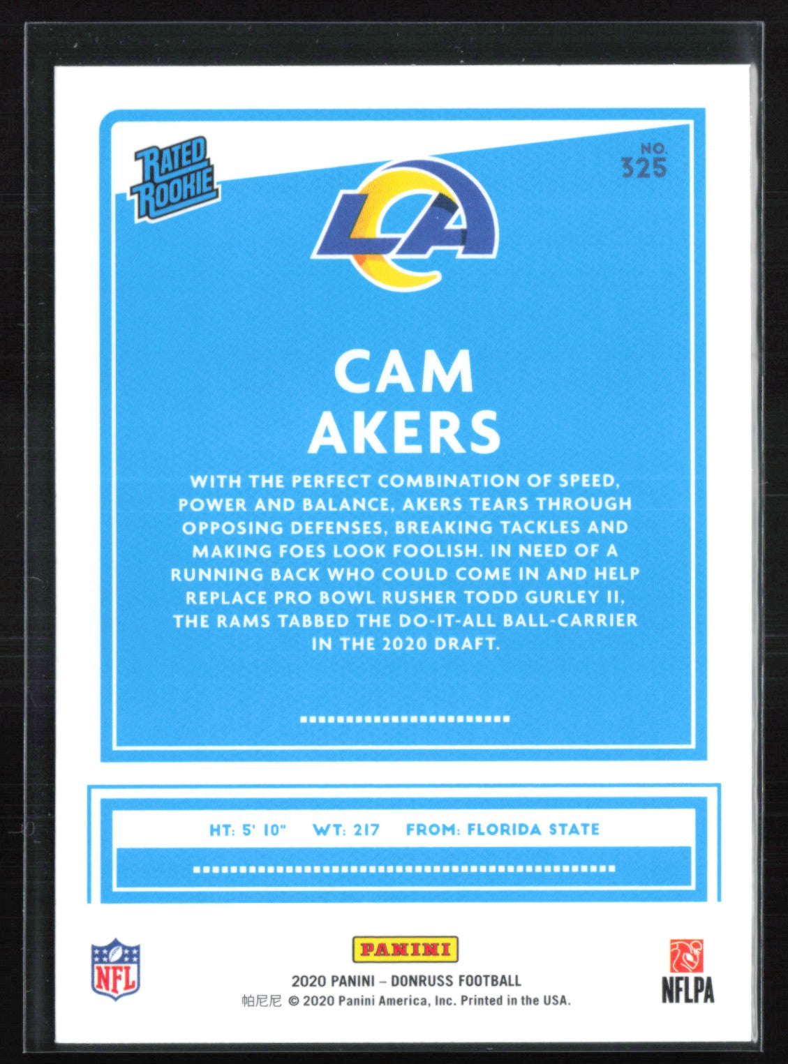 NFLカード Cam Akers パッチサインカード含む5枚セット 2020 Donruss Rated Rookies Canvas 325 Cam Akers RC Canvas