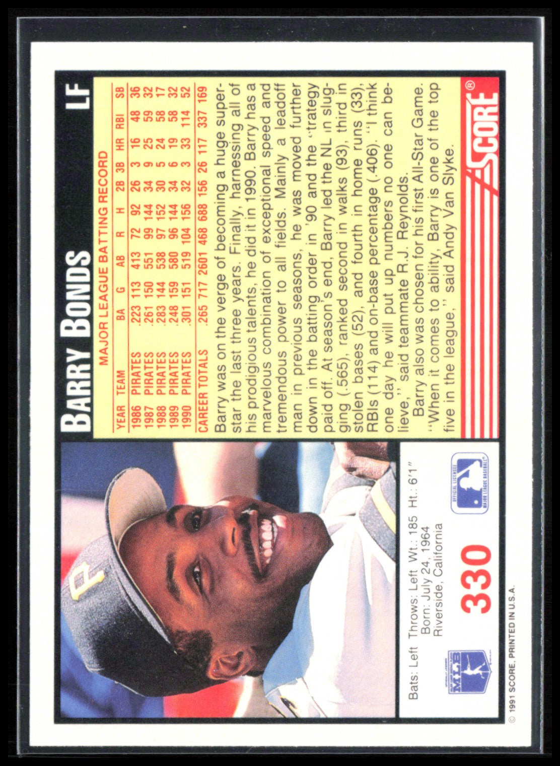 Barry Bonds 1991 Score