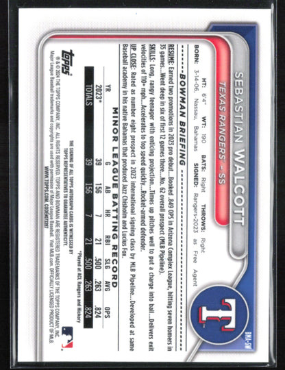 Sebastian Walcott Auto 2024 Bowman Chrome Mojo Prospect