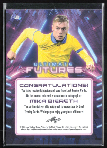 Mike Biereth Auto /11 2022 Ultimate Futures Leaf Soccer