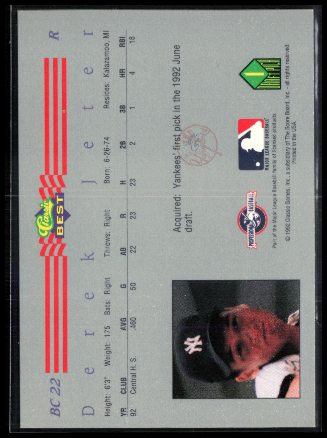 Derek Jeter 1992 Classic Best