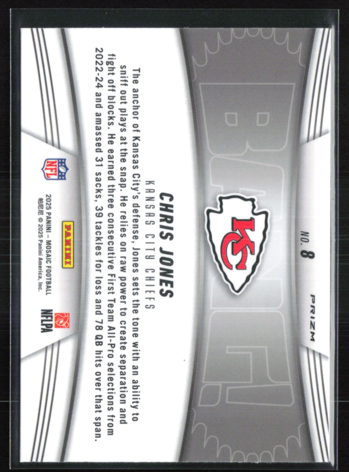 2025 Panini Mosaic Bang! 8 Chris Jones Green Mosaic – Dollar Box