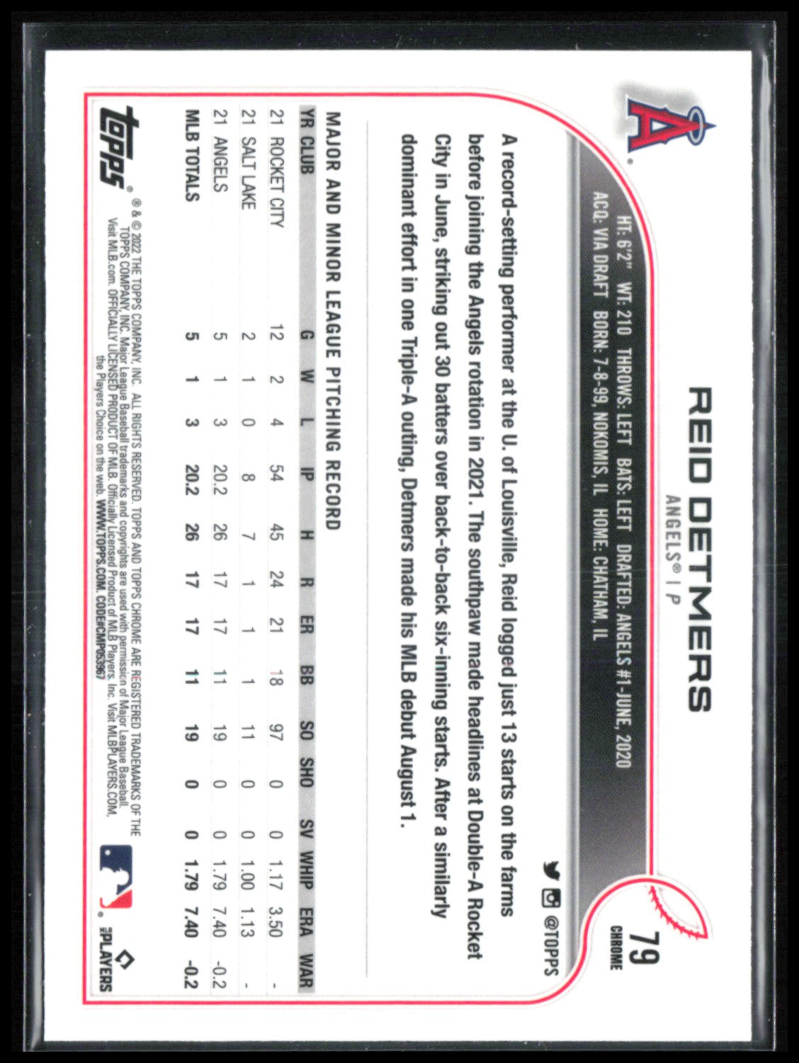Reid Detmers RC 2022 Topps Chrome