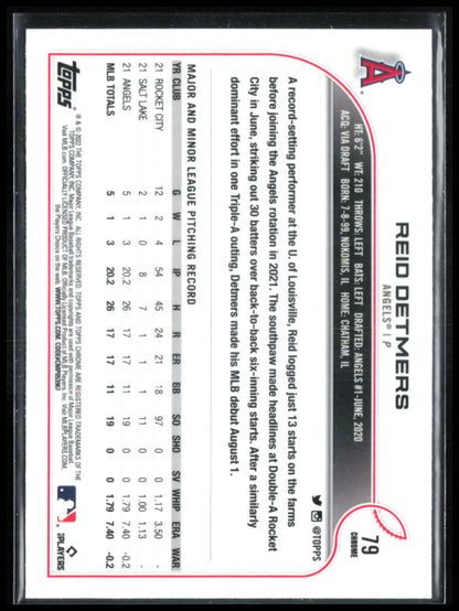 Reid Detmers RC 2022 Topps Chrome