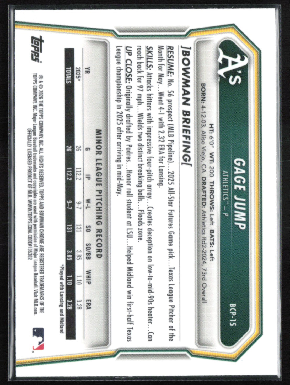 Gage Jump 1st Bowman Chrome