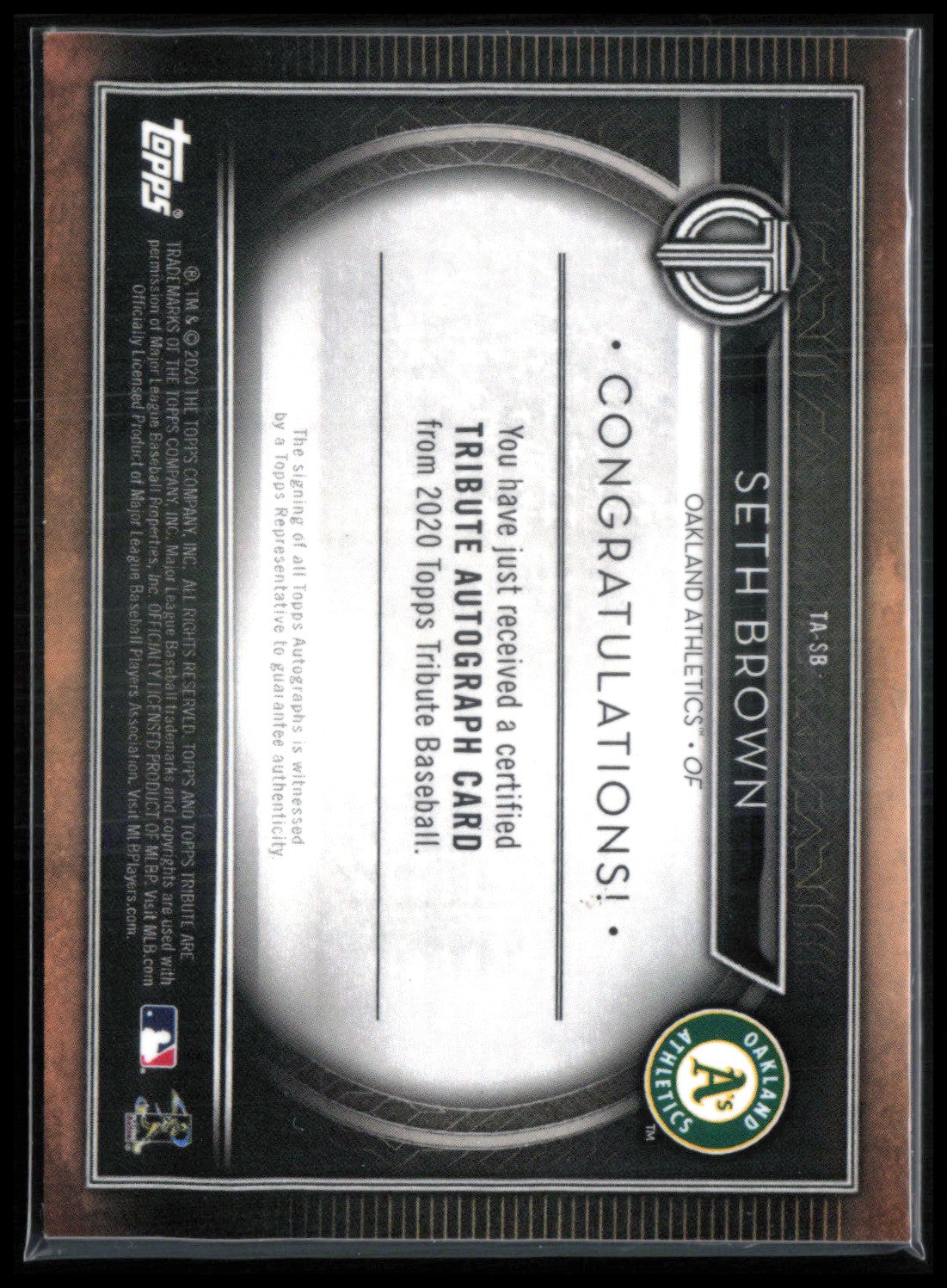 Seth Brown RC Auto /199 2020 Topps Tribute