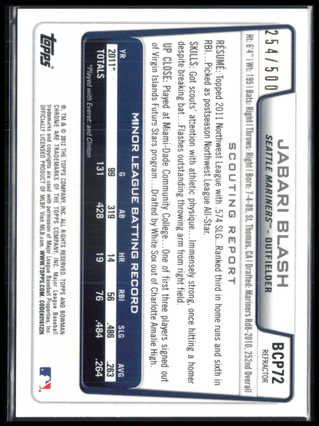 Jabari Blash 1st Bowman Chrome /500