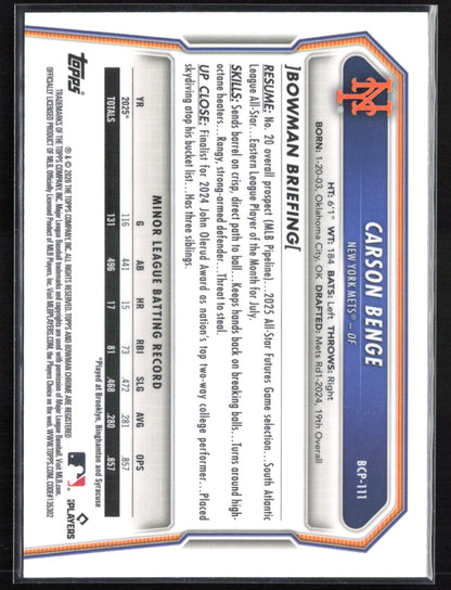 Carson Benge Prospects 2026 Bowman Chrome
