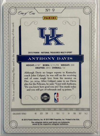 Anthony Davis 1/1 Printing Plate 2015 Panini National Treasures Collegiate