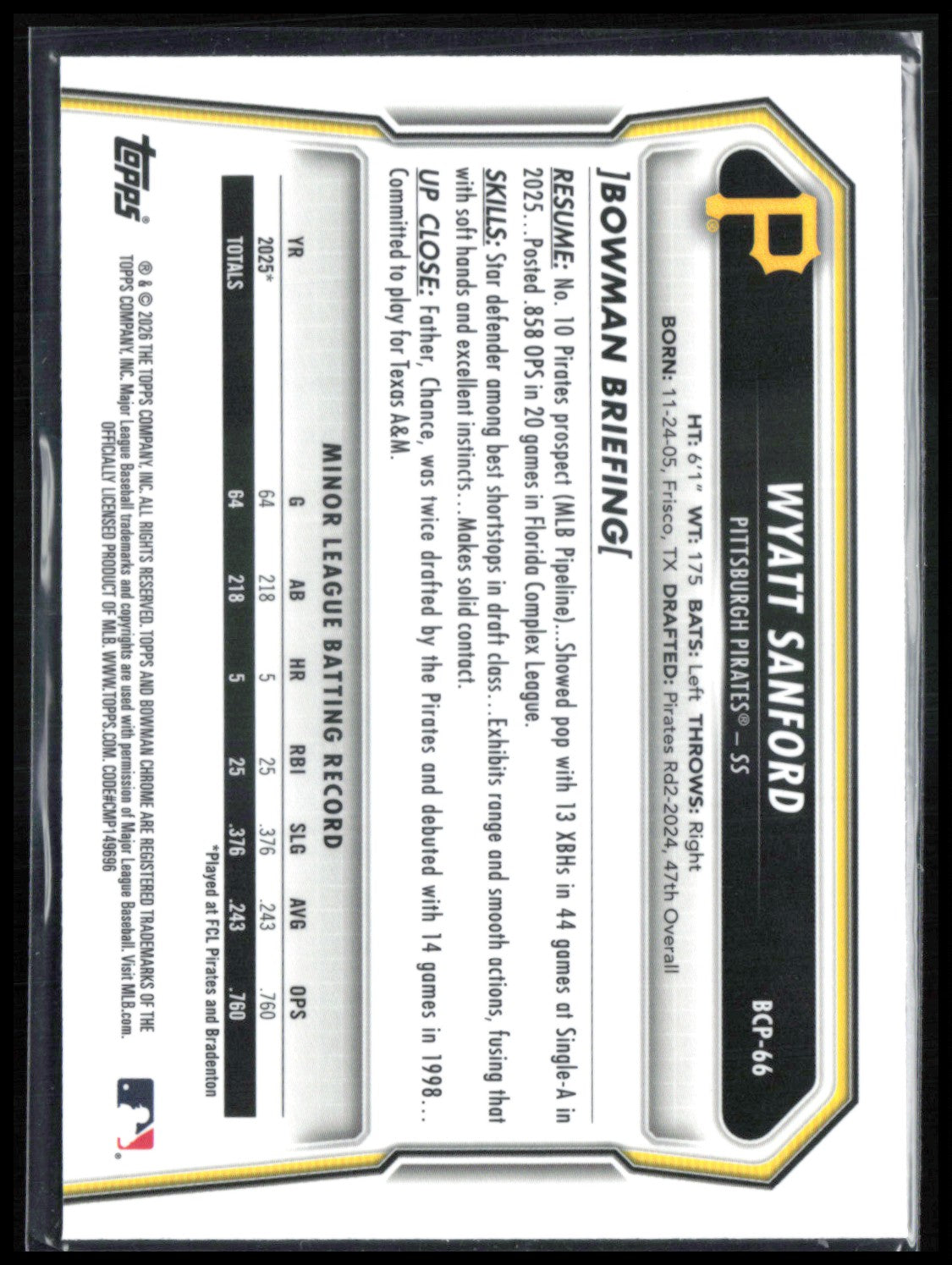 Wyatt Sanford 1st Bowman Mojo