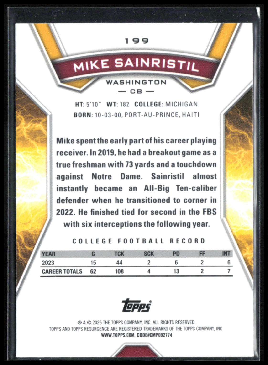 Mike Sainristil RC Green Wave /175