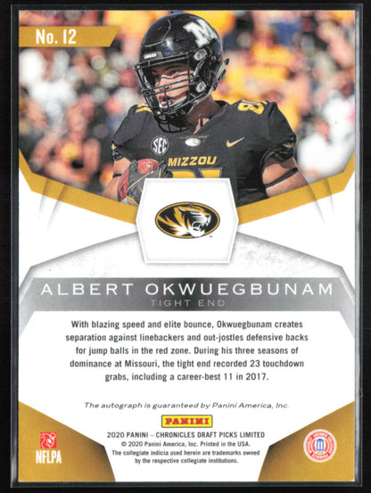 Albert Okwuegbunam RC Auto /75 2020 Draft Picks LImited
