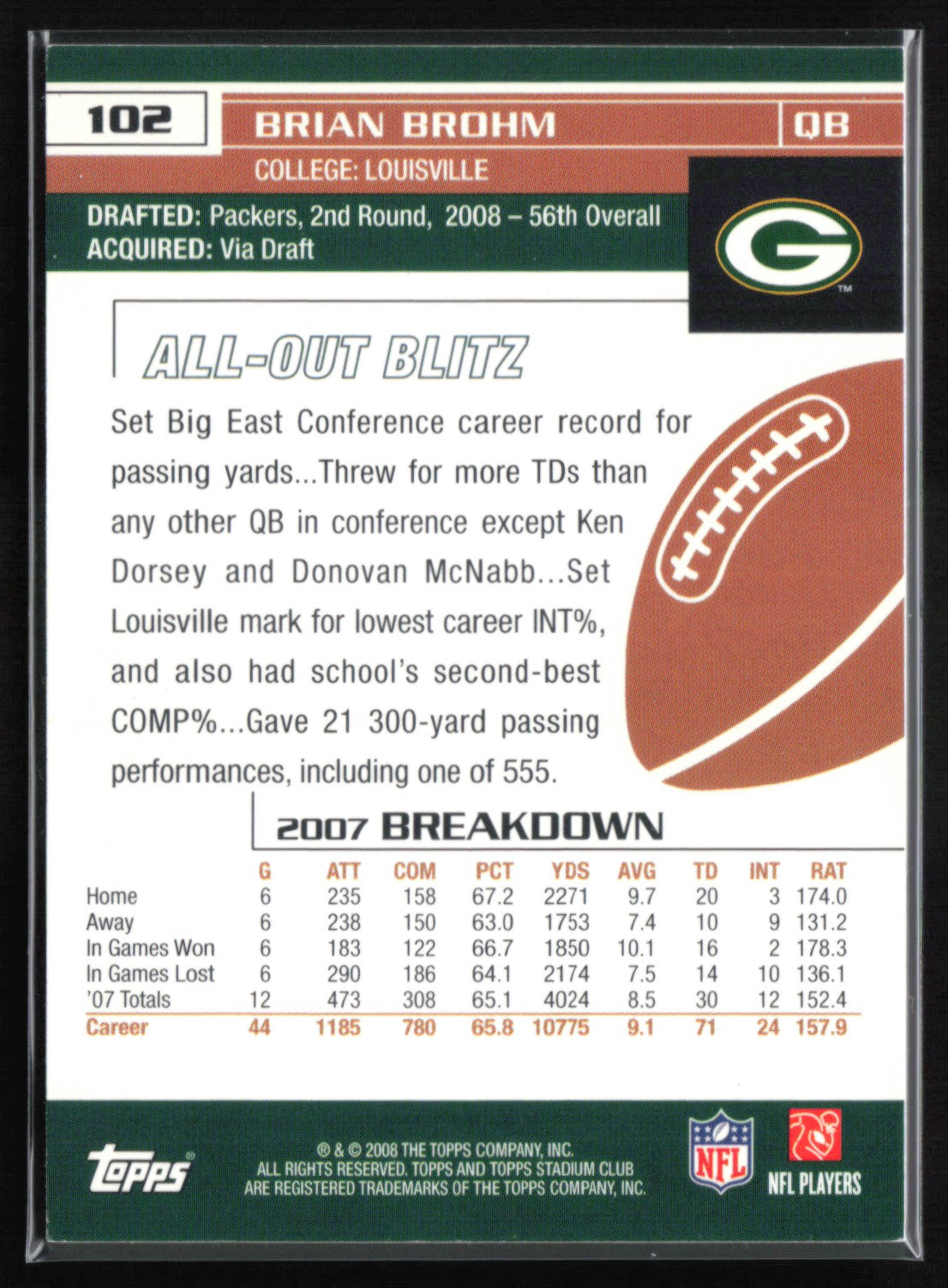Brian Brohm RC Auto 2008 Stadium Club