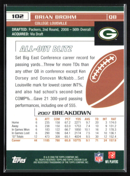 Brian Brohm RC Auto 2008 Stadium Club