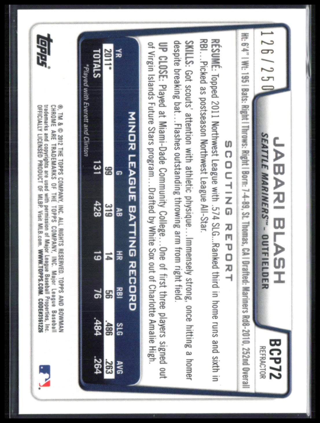 Jabari Blash 1st Bowman Chrome Blue /250